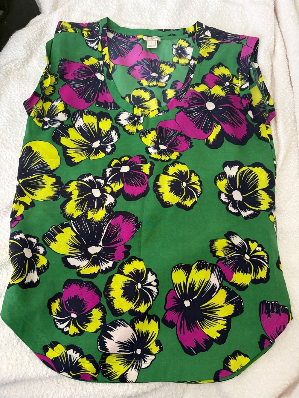 J. Crew Green Floral V-Neck Sleeveless Camisole